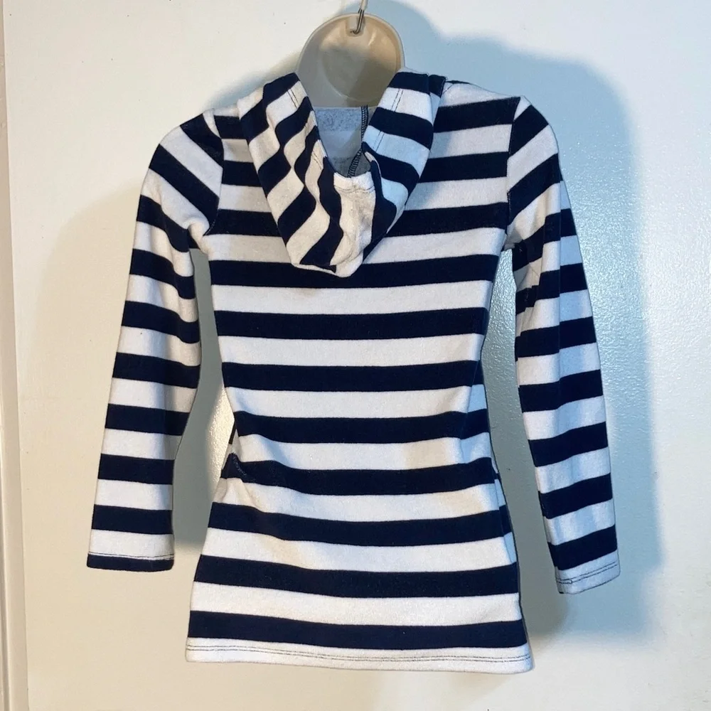 LANDS END Navy and White Striped Kids Hoodie NEW Unisex Size Small 6-7